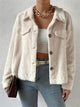 Collared Neck Button Up Jacket with Decorative Pocket Flaps Beige