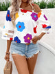 Flower Asymmetrical Neck Blouse White