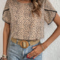 Perfee Printed Pom Pom Detail Petal Sleeve Round Neck Blouse