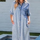 Pocketed Button Up Half Sleeve Denim Dress