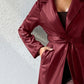 Tied PU Leather Long Sleeve Trench Coat