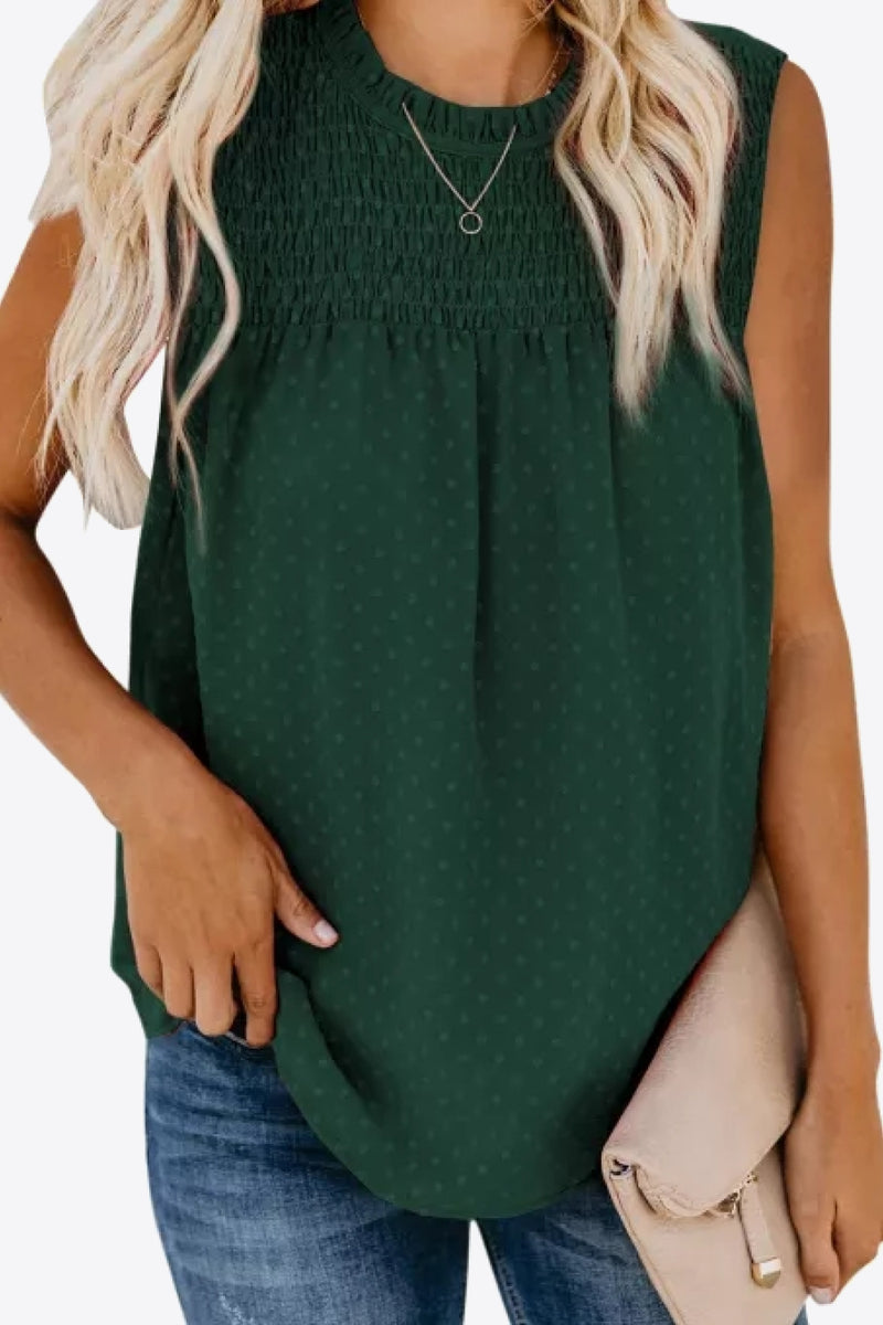 Smocked Tie Back Frill Trim Tank Forest