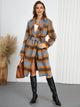 Tied Plaid Collared Neck Coat Light Blue