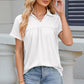 Ruched Johnny Collar Short Sleeve Blouse