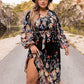 Plus Size V-Neck Long Sleeve Dress