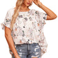 Floral Boat Neck Flounce Sleeve Blouse