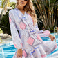 Geometric Print Surplice Neck Balloon Sleeve Dress