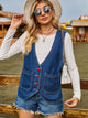 Pocketed Button Up Sleeveless Denim Jacket Dark Blue