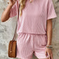 Textured Round Neck Short Sleeve Top and Shorts Set