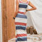 Striped Drawstring Ruched Square Neck Sleeveless Dress