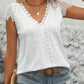 Perfee Eyelet Lace Detail V-Neck Cap Sleeve Top