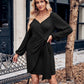 Asymmetrical Surplice Puff Sleeve Mini Dress