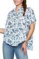 Umgee Full Size Two Tone Floral Print Top Plus Size Royal Blue