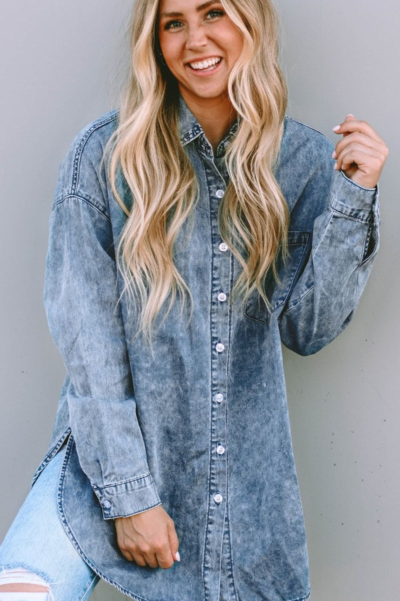 Button Up Dropped Shoulder Denim Top