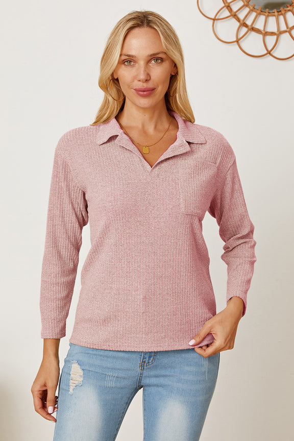 Collared Neck Dropped Shoulder T-Shirt Watermelon pink