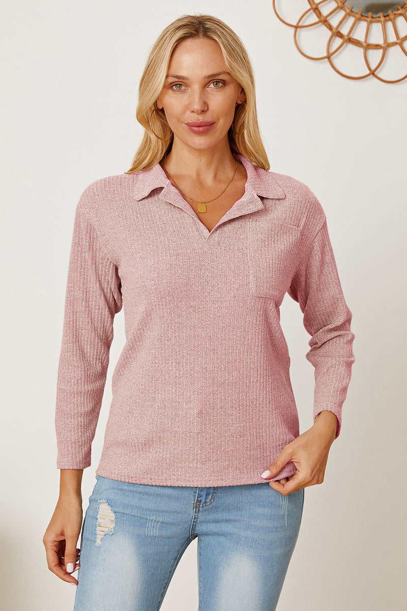 Collared Neck Dropped Shoulder T-Shirt Watermelon pink