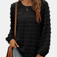 Swiss Dot Round Neck Long Sleeve Blouse