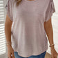 Plus Size Decorative Button Round Neck Short Sleeve T-Shirt