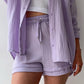 Texture Button Up Shirt and Drawstring Shorts Set