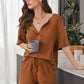 Full Size Waffle-Knit Dropped Shoulder Top and Shorts Set