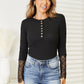 Double Take Crochet Lace Hem Sleeve Button Top