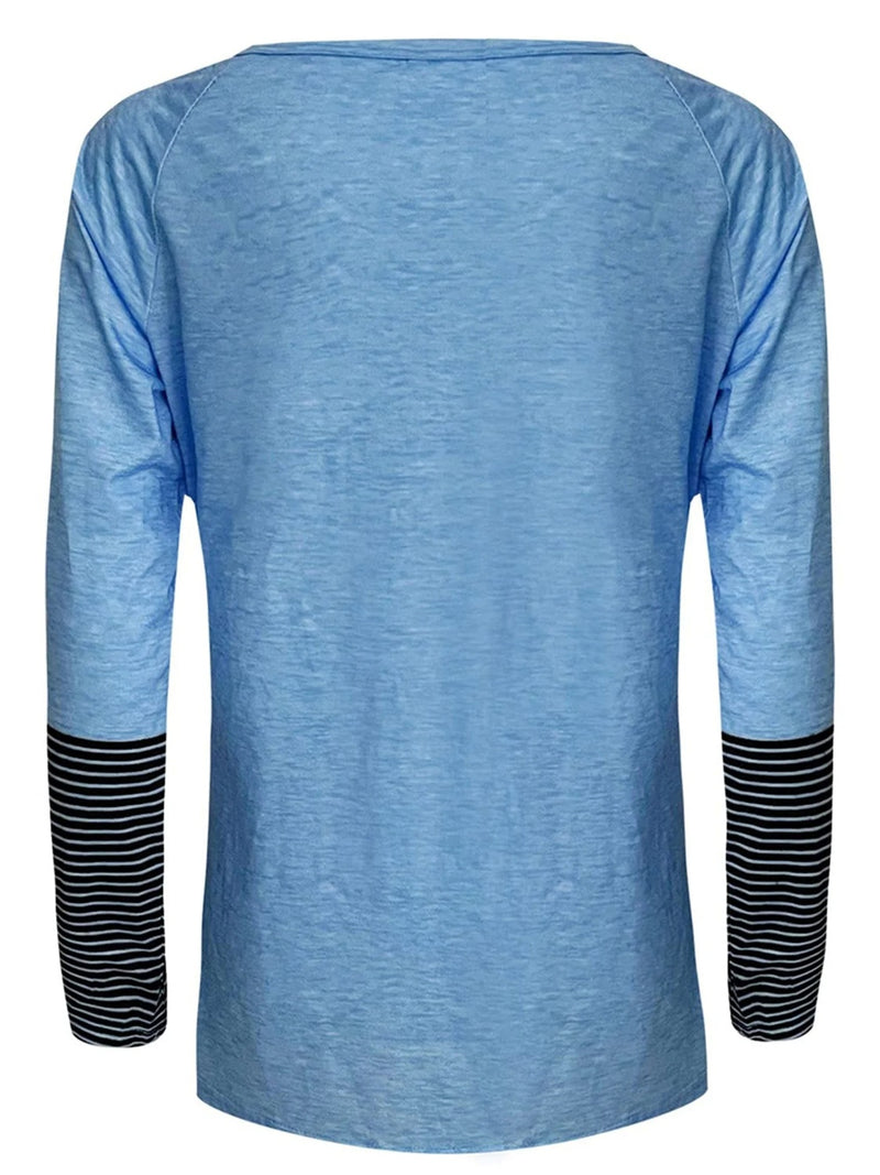 Full Size Striped Quarter Button Long Sleeve T-Shirt