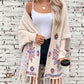 Fringe Geometric Open Front Long Sleeve Cape