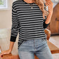 Lovelet Striped Round Neck Long Sleeve T-Shirt