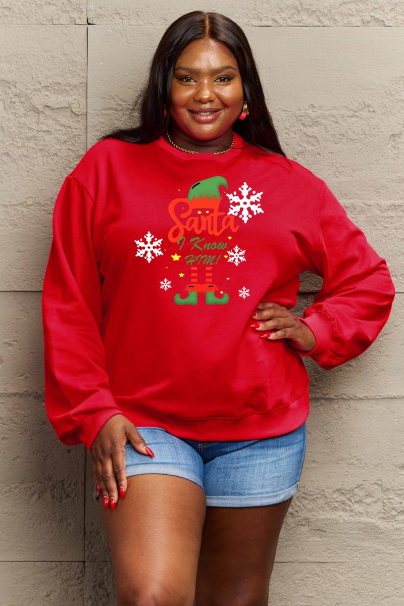 Simply Love Full Size Graphic Round Neck Sweatshirt Red