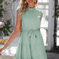 Ruffle Collar Tie Belt Tiered Dress