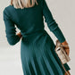 Surplice Neck Tie Front Pleated Sweater Dress