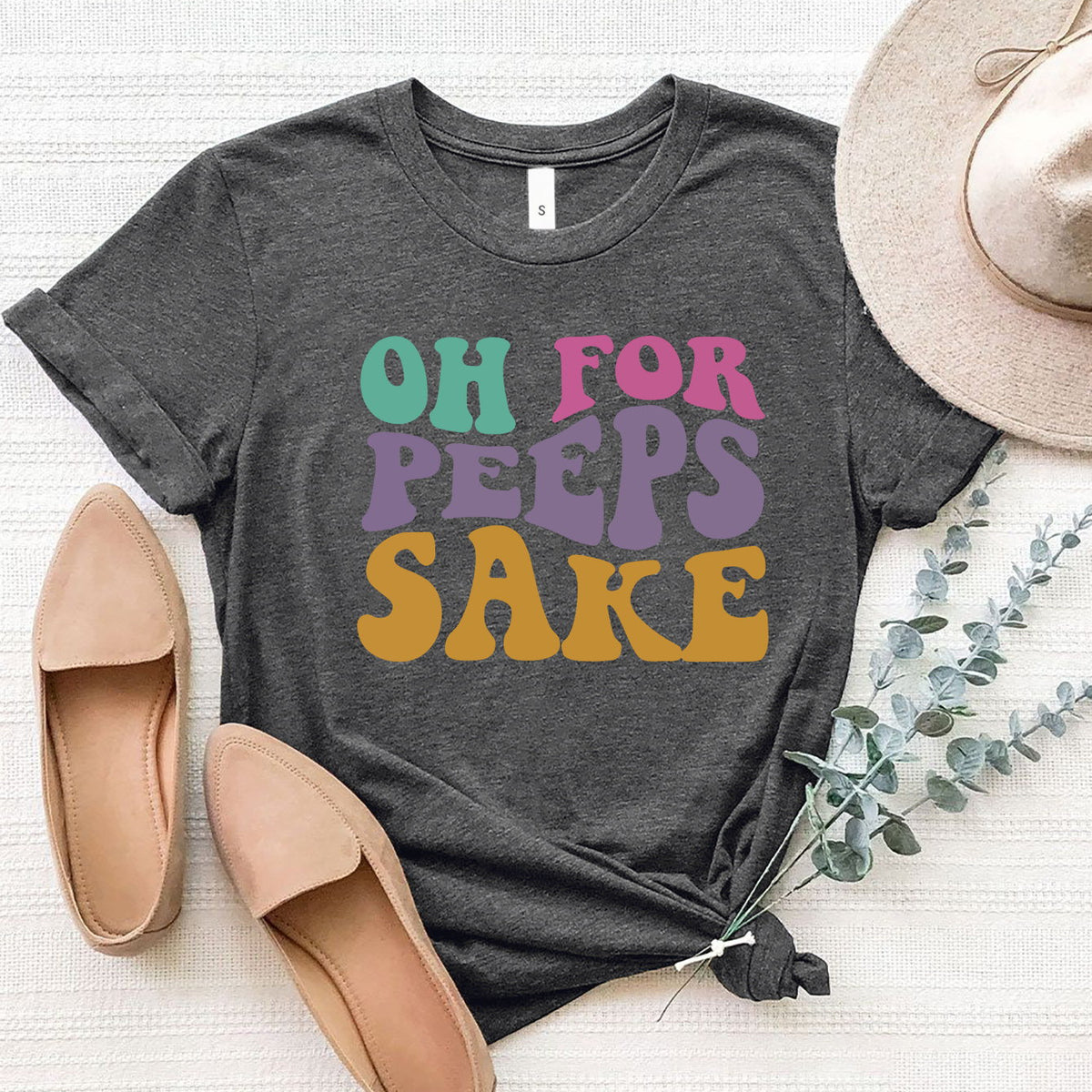OH FOR PEEPS SAKE Round Neck T-Shirt Dark Gray