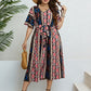 Plus Size Bohemian V-Neck Tie Belt Midi Dress