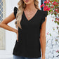 Ruffled V-Neck Cap Sleeve Blouse