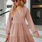 Notched Neck Long Sleeve Mini Dress