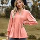 Notched Neck Flounce Sleeve Blouse