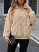 Fuzzy Quarter Zip Long Sleeve Sweatshirt Tan