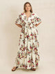 Plus Size Floral Flutter Sleeve Maxi Dress with Button Front Pastel Yellow