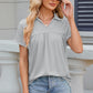 Ruched Johnny Collar Short Sleeve Blouse