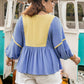 Plus Size Ruched Tie Neck Balloon Sleeve Blouse