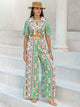 Printed Half Sleeve Top and Wide Leg Pants Set Gum Leaf