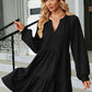 Notched Neck Long Sleeve Mini Dress