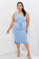 Capella Flatter Me Full Size Ribbed Front Tie Midi Dress in Pastel Blue Light Blue