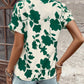 Flower Notched Short Sleeve Blouse