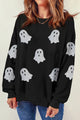 Glitter Round Neck Long Sleeve Sweatshirt Black