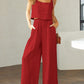 Square Neck Top and Wide Leg Pants Set