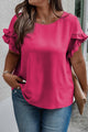 Plus Size Ruffled Round Neck Short Sleeve Blouse Hot Pink
