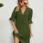 Notched Neck Flounce Sleeve Dress