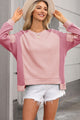 Contrast Round Neck Long Sleeve Sweatshirt Blush Pink