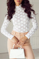 Lace Mock Neck Long Sleeve Top White